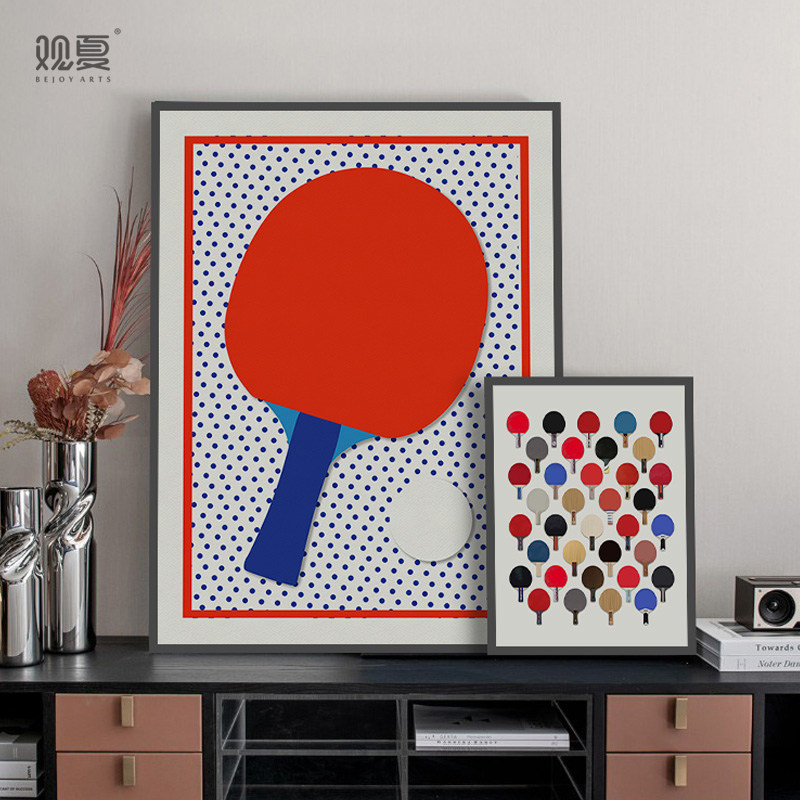 现代简约乒乓球装饰画创意球拍画体育馆运动风早教幼儿园球馆挂画