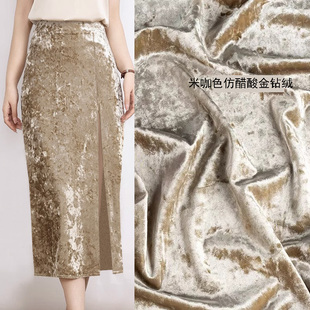 简约开叉长裙 仿醋酸钻绒面料 思美半身裙秋冬面料 此款无里衬