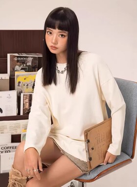 重磅纯棉圆领正肩长袖t恤女春秋白色打底衫女上衣内搭长袖女式t恤