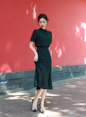 2026年夏新波点鱼尾裙气质高端女装收腰显瘦时尚法式连衣裙087