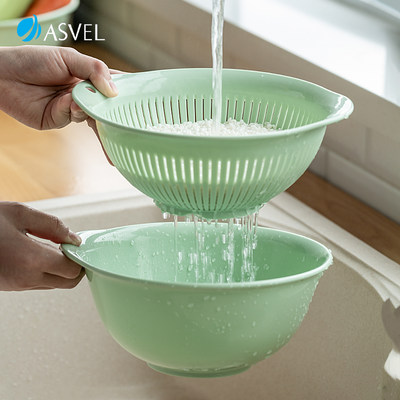 洗菜盆沥水篮子日本进口asvel厨房双层塑料洗淘米盆家用滤水果盘