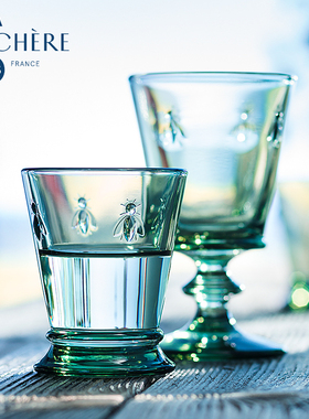 玻璃杯法国进口larochere创意复古绿色热红酒花酒杯子家用矮脚杯