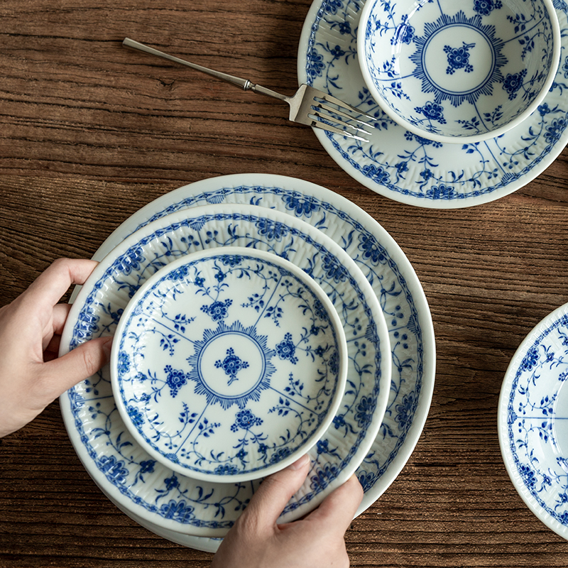 美浓烧陶瓷餐具花唐草复古盘子碗