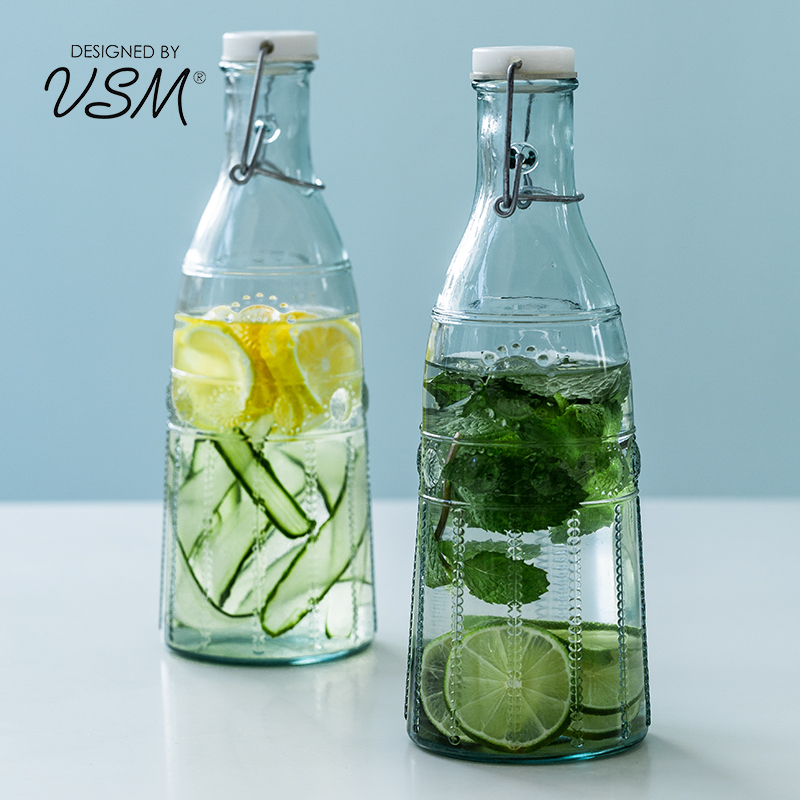 冷泡壶西班牙进口vsm果茶饮料家用密封瓶复古浮雕透明玻璃凉水壶