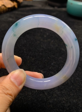 缅甸翡翠冰种紫飘花圆条55圈口手镯10Y41027