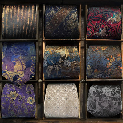 戎致刺绣工艺桑蚕丝复古花纹领带