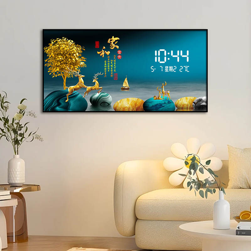现代电子钟表挂钟客厅家用中式万年历电源石英钟挂墙装饰画表时钟