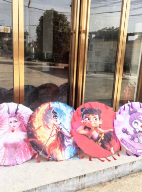 新款哪吒之魔童降世绸布儿童流苏油纸伞印花道具古风拍照舞蹈