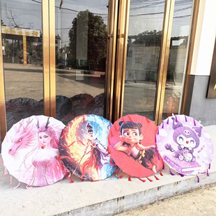 新款哪吒之魔童降世绸布儿童流苏油纸伞印花道具古风拍照舞蹈