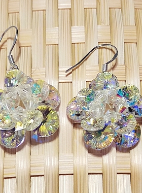 手工编织雪白花朵925纯银耳环奥地利水晶耳饰防过敏包邮