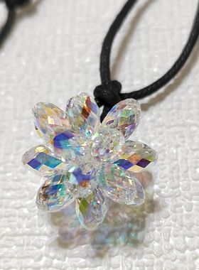 手工串珠奥地利水晶花球毛衣链炫白闪亮白彩毛衣颈链