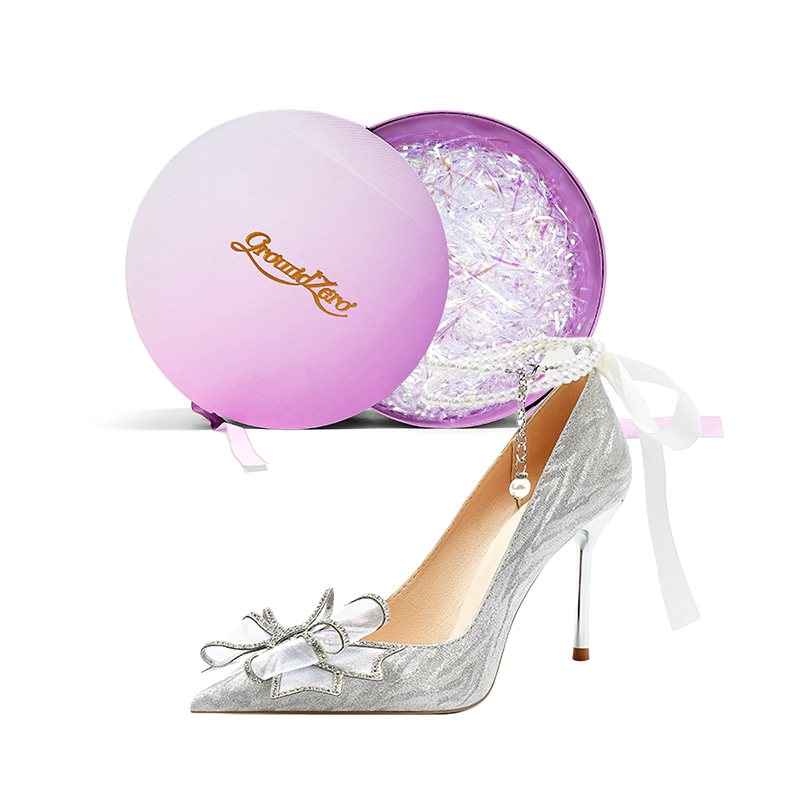 it  GROUND(ZER)O品牌礼盒法式尖头气质浪漫珍珠链蝴蝶结细高跟鞋