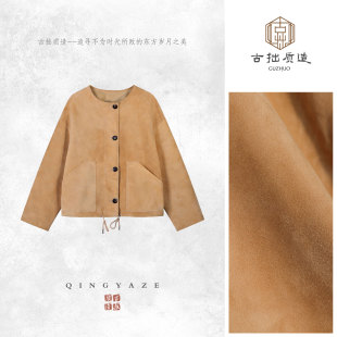暮野杏仁黄 GZ7912 埃塞俄比亚双面反绒皮绵羊皮落肩皮衣