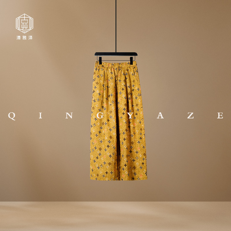 宝相裤！亚麻混纺新中式印花长裤！GZ6116