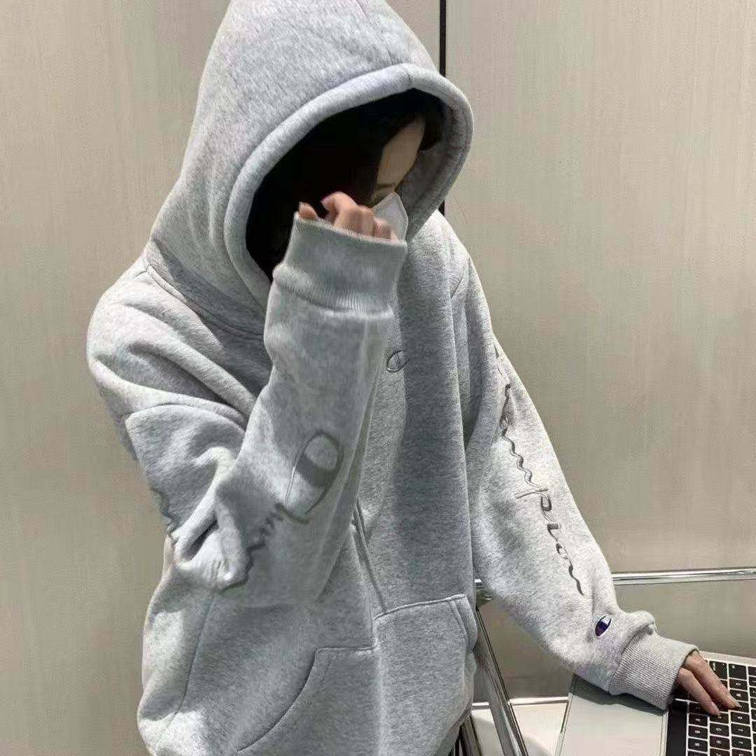 官方旗舰店秋冬加绒自主新款冠军麒麟臂卫衣刺绣连帽情侣宽松外套