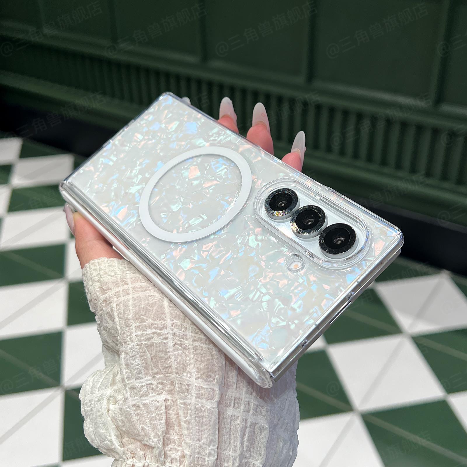 适用于三星zfold7手机壳超薄防摔Galaxy Z Fold6折叠屏磁吸圈保护套彩色贝壳纹w24心系天下外壳简约