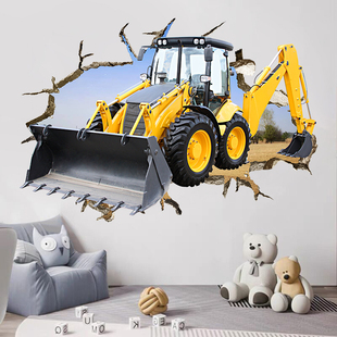饰自粘墙贴 推土挖掘机墙贴工程机械车图案贴纸男孩儿童房墙面装