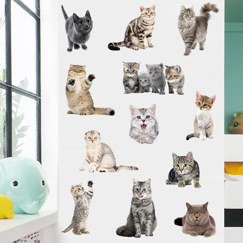 创意个性儿童房猫咪墙贴温馨卧室墙面装饰门贴自粘墙纸贴画门贴纸图片