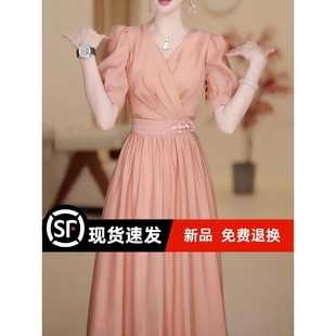 气质女神范泡泡袖 官方高级轻奢纯欲风连衣裙2025春夏新款 收腰显瘦