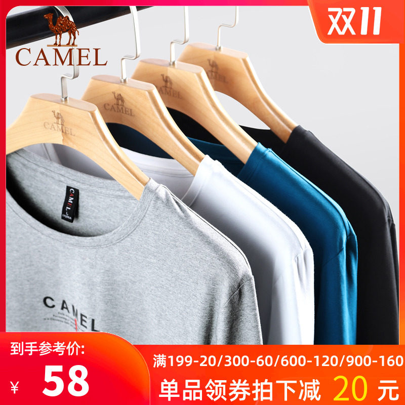 骆驼男装清仓 秋季长袖t恤男士潮流印花白色宽松打底衫体恤上衣男