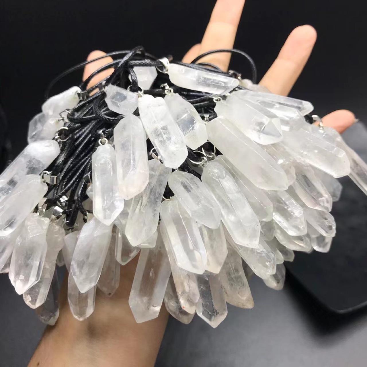 2025天然水晶柱单尖晶体项链六角吊坠挂件配饰饰品白水晶吊坠