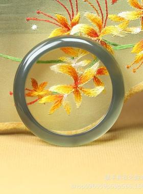 2026天然蓝玛瑙库里蓝手镯女款冰透蓝色系清新小众扁条玉镯时尚百