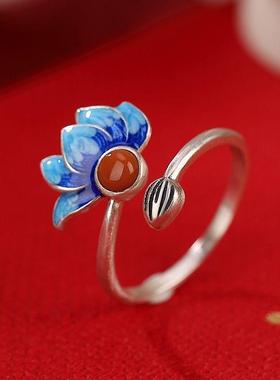 2026中国戒指女设计珐琅工艺蝴蝶宫廷莲花指环复古个性气质高级感