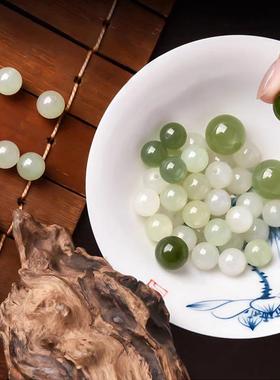 2026天然和田玉冰晴水湖水绿散珠玉石珠子青海料单珠手串diy饰品