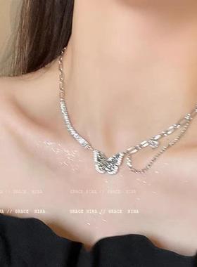 2026被问爆了！黑色锆石蝴蝶项链女秋锁骨链2022年新款颈链小众高