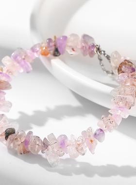 2026晶东珠宝 跨境天然超七水晶不规则碎石手链 半宝石彩色石头手