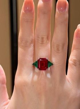 2026「玫瑰盛夏」复古爆闪红色方糖锆石戒指时尚轻奢显白高颜值食