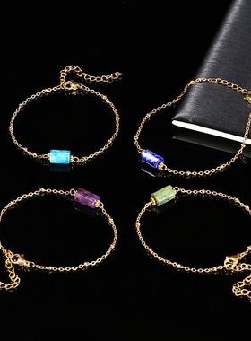 2026晶东珠宝 天然水晶玉石切面圆管不锈钢手链欧美跨境女生手饰