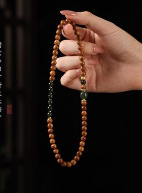 2026库克菩提貔貅和田玉蓝水翡翠双圈装饰新中式文玩念珠手链饰品