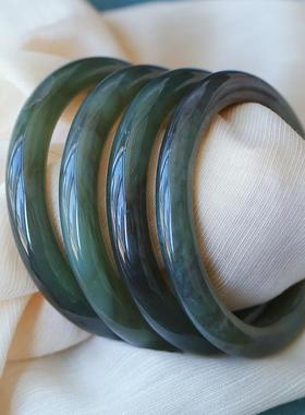 2026天然青海料和田玉青玉飘烟紫手镯 钢板料 女款玉镯玉石饰品礼