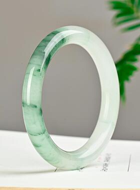 2026雪翠天然新疆天山翠手镯女款冰翠金丝玉圆条手镯子宝石光圆条