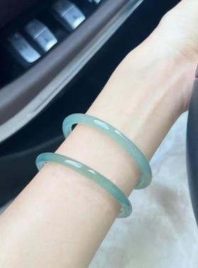 2026天然冰种远山黛油青色玉髓玛瑙手镯细圆条美人镯叮当镯轻奢小