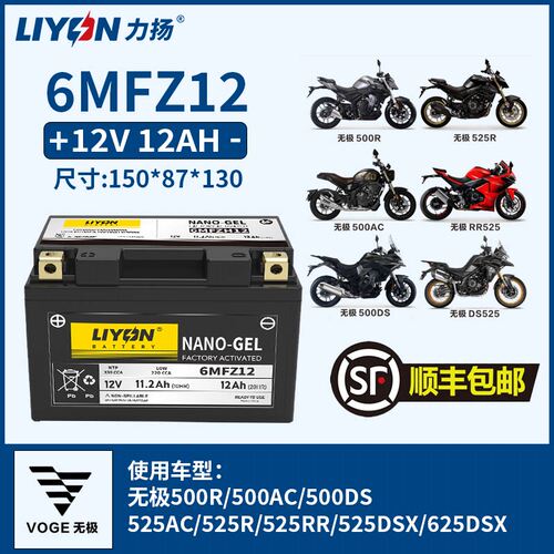 力扬电瓶无极原厂适用于无极500R/500AC/500DS/CU625摩托车电池