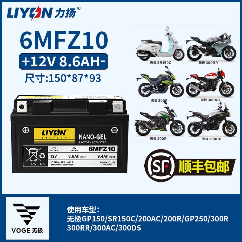 力扬电池无极原厂适用于无极300R/300RR/300AC/300DS摩托车电瓶
