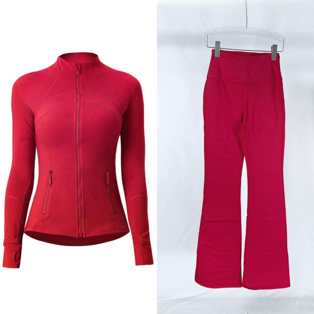 露露SLEEK CITY运动显瘦高弹瑜伽服休闲裸感高腰女士喇叭裤套装图片