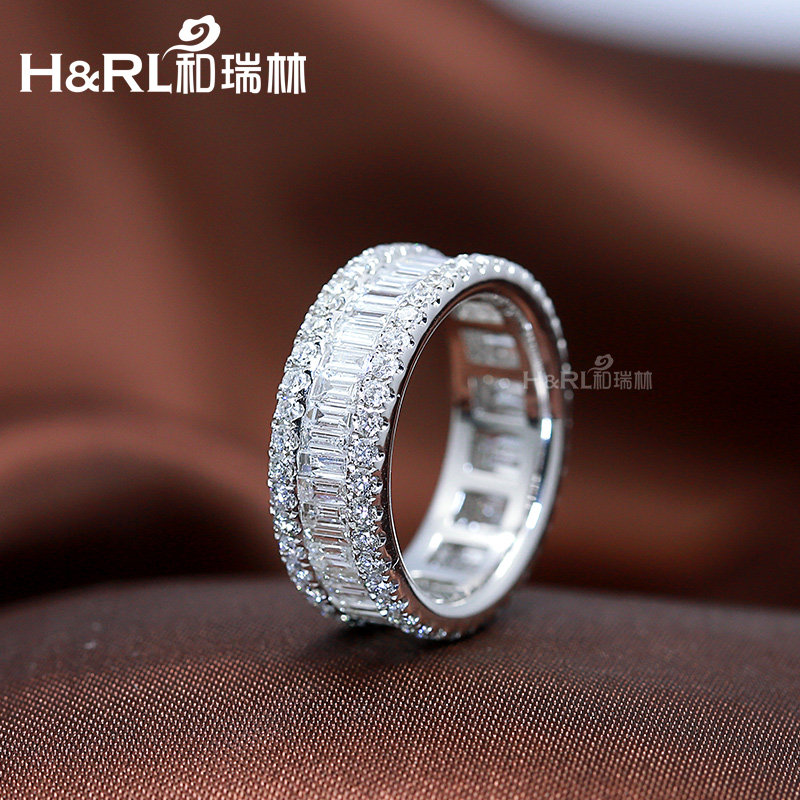 和瑞林 白18k金钻石戒指 满钻钻戒男戒女戒对戒方钻豪华气质 刻字
