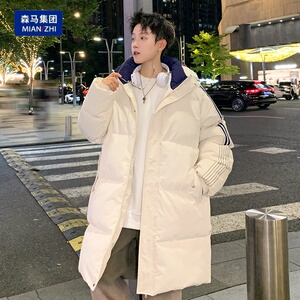 森马冬季保暖中长款棉服男2024新款美式青年棉衣外套宽松连帽棉袄