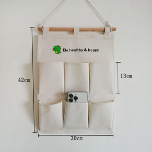 多層手機(jī)儲(chǔ)物袋宿舍門后床頭卡片發(fā)飾文具收納雜物袋 棉麻壁掛式