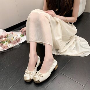 3CM~软皮玛丽珍鞋女款新款春季软底妈妈鞋休闲百搭单鞋粗跟奶奶鞋