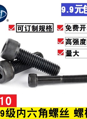 【M10】 12.9级高强度黑色合金钢内六角螺丝螺栓杯头M10*12-300