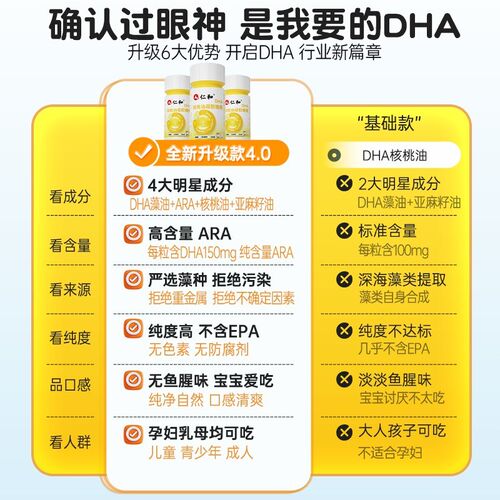 仁和DHA核桃油DHA藻油150mg真添加核桃油dha含量好吸收正品