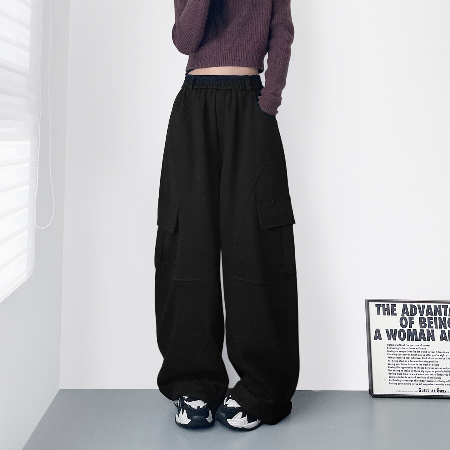 美式弯刀运动裤女冬季新款大码胖mm显瘦高腰加厚不显胖阔腿工装裤,女装/女士精品,大码裤装,淘宝优惠券,粉丝福利购,淘宝优惠卷