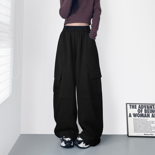 美式弯刀运动裤女冬季新款大码胖mm显瘦高腰加厚不显胖阔腿工装裤