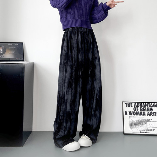 蜜略遮肉宽松扎染阔腿显瘦休闲裤