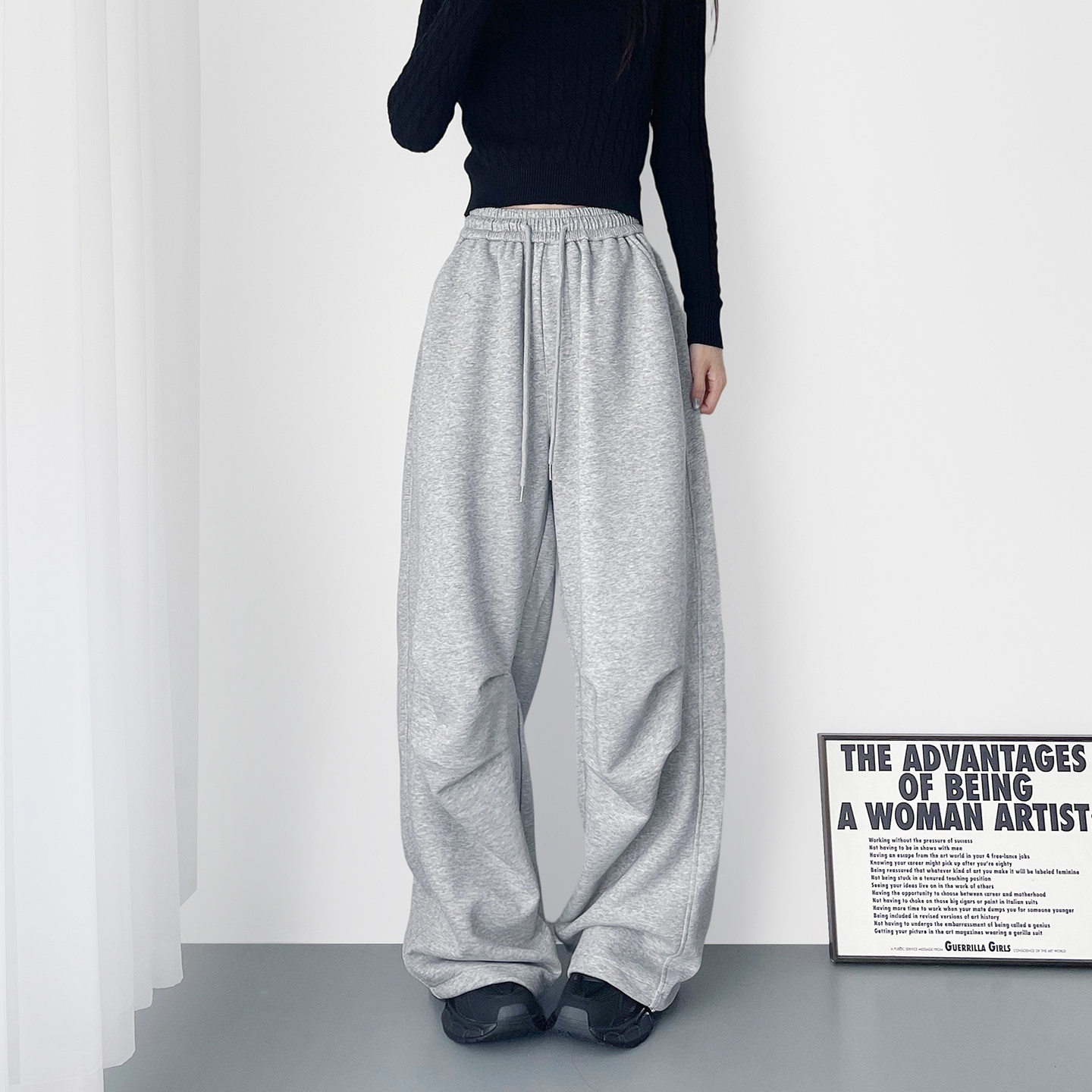 高腰压褶阔腿裤子女春季新款大码胖mm显瘦酷飒直筒宽松运动卫裤子,女装/女士精品,大码裤装,淘宝优惠券,粉丝福利购,淘宝优惠卷