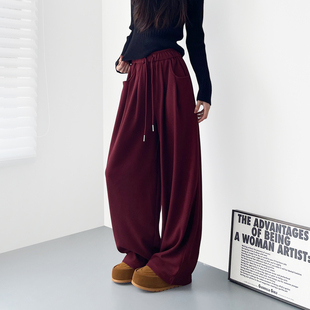 女微胖女孩显瘦加绒保暖山本裤 氛围感仿羊绒阔腿裤 慵懒风冬季 大码